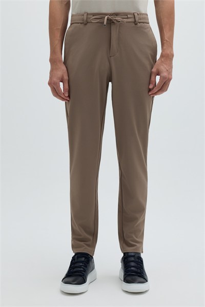 Vizon Dokulu Arka Lastikli Köprü Kemerli Bağcıklı Slim Fit Jogger Pantolon
