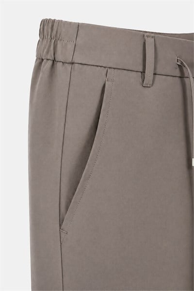 Kahve Dokulu Arka Lastikli Köprü Kemerli Bağcıklı Slim Fit Jogger Pantolon