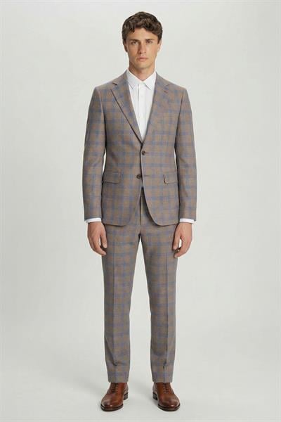 Giotelli Vizon Slim Fit Mono Yaka Ekose Desenli Yelekli Takım Elbise