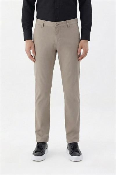 Giotelli Erkek Vizon Normal Kesim Regular Fit Pamuklu Düz Yan Cep Normal Bel Likralı Chino Pantolon