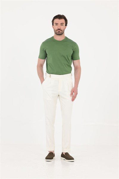 Yağ Yeşili %100 Pamuk Regular Fit Bisiklet Yaka Basic T-shirt