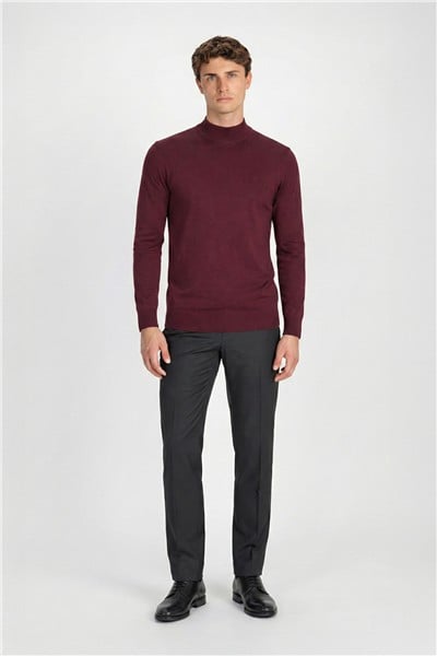 Erkek Bordo Normal Kesim Regular Fit Yünlü Melanj Yarım Balıkçı Yaka Triko Kazak