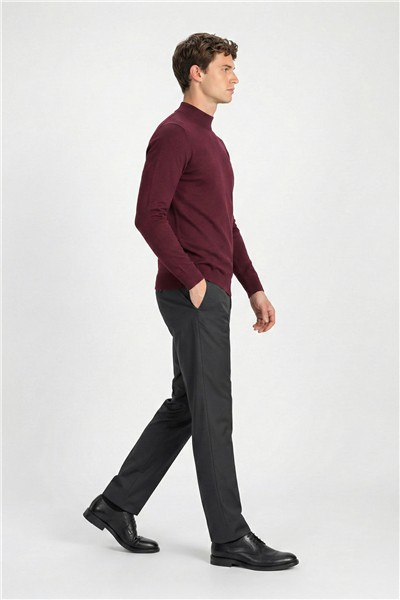 Erkek Bordo Normal Kesim Regular Fit Yünlü Melanj Yarım Balıkçı Yaka Triko Kazak