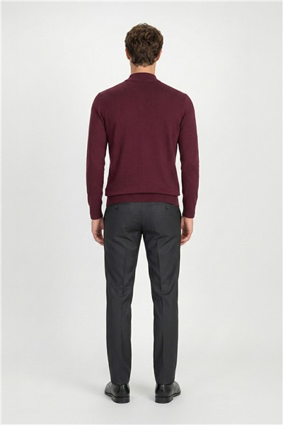 Erkek Bordo Normal Kesim Regular Fit Yünlü Melanj Yarım Balıkçı Yaka Triko Kazak