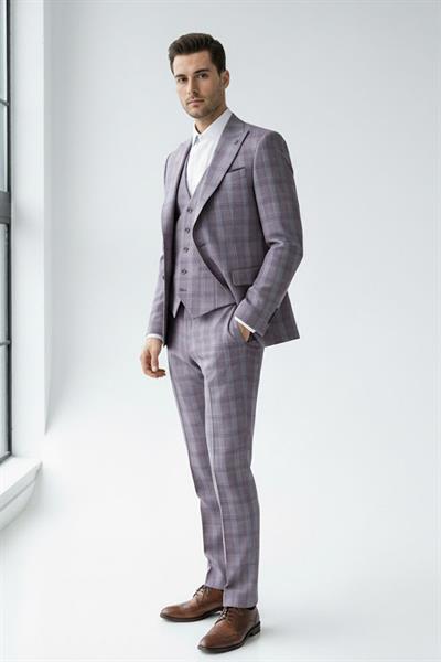 Yelekli Takım Elbise Bordo