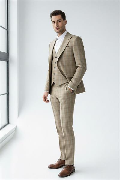 Yelekli Takım Elbise Krem