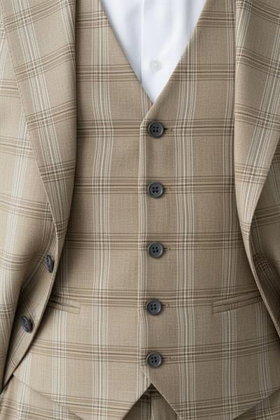 Yelekli Takım Elbise Krem