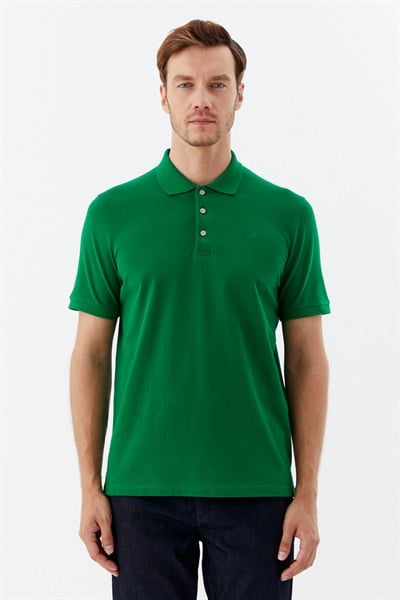 Yeşil %100 Pamuk Regular Fit Klasik Polo Yaka T-shirt