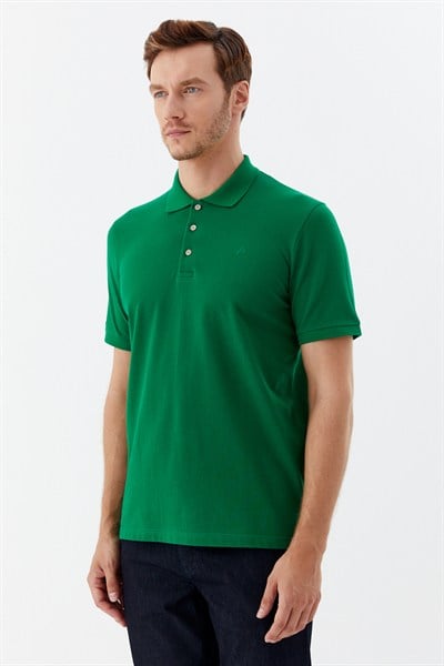 Yeşil %100 Pamuk Regular Fit Klasik Polo Yaka T-shirt