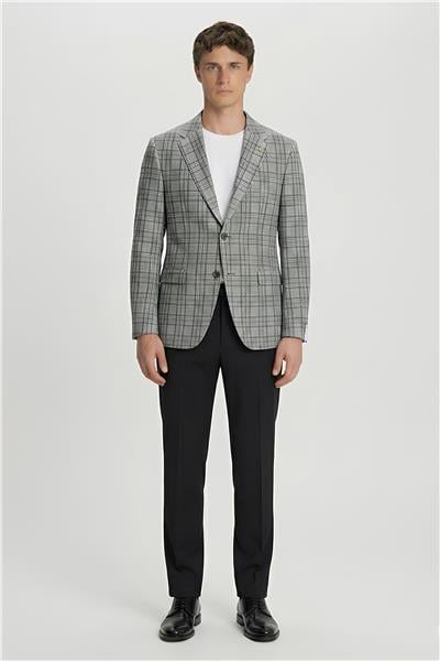 Giotelli Yeşil Ekose Mono Yaka Comfort Kalıp 6 Drop Kemerli Bel Astarsız Erkek Ceket