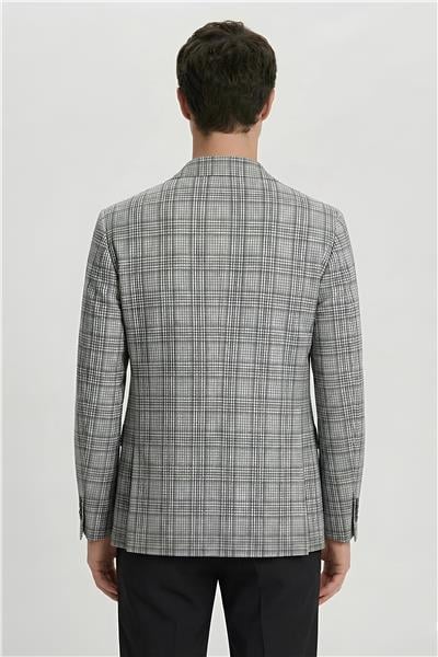 Giotelli Yeşil Ekose Mono Yaka Comfort Kalıp 6 Drop Kemerli Bel Astarsız Erkek Ceket