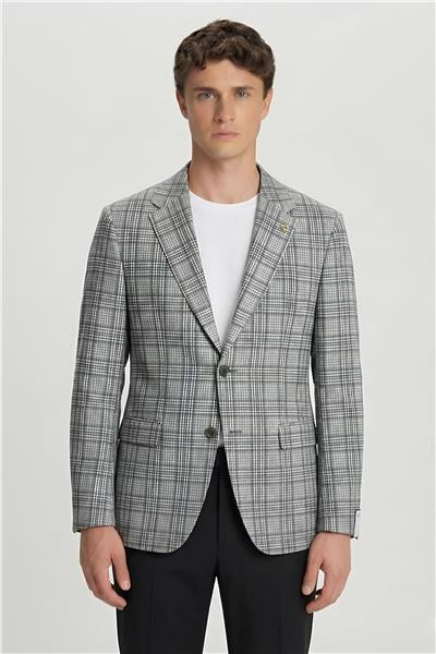 Giotelli Yeşil Ekose Mono Yaka Comfort Kalıp 6 Drop Kemerli Bel Astarsız Erkek Ceket