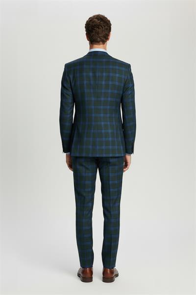 Giotelli Erkek Yeşil Dar Kesim Slim Fit Ekose Desenli Mono Yaka Fleto Kapaklı Cep Çift Yırtmaçlı 6 Drop Yelekli Takım Elbise