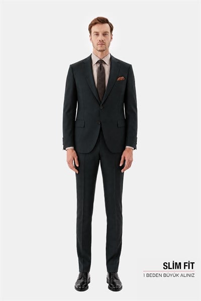 Yeşil Slim Fit Normal Bel 6 Drop Mono Yaka Takım Elbise