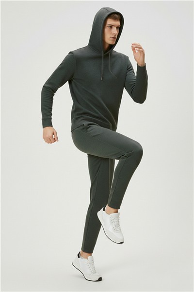 Yeşil Regular Fit Kapüşonlu Pamuk Karışımlı Erkek Eşofman Takımı
