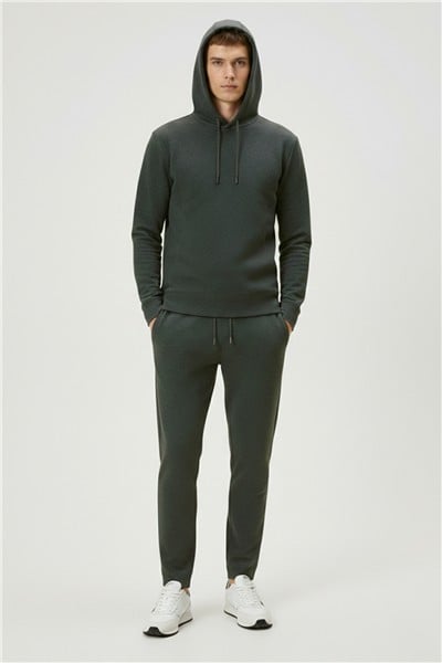 Yeşil Regular Fit Kapüşonlu Pamuk Karışımlı Erkek Eşofman Takımı