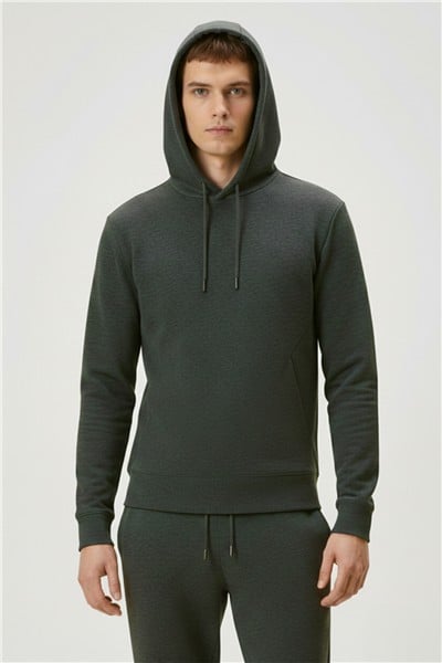 Yeşil Regular Fit Kapüşonlu Pamuk Karışımlı Erkek Eşofman Takımı