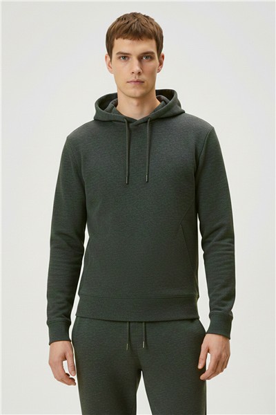 Yeşil Regular Fit Kapüşonlu Pamuk Karışımlı Erkek Eşofman Takımı