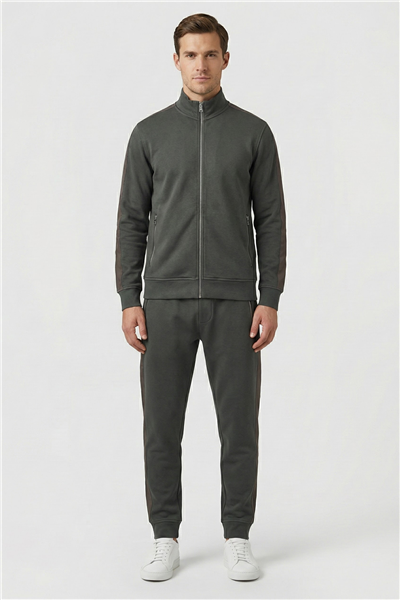 Yeşil Regular Fit Fermuarlı Yarım Balıkçı Yaka Erkek Eşofman Takımı