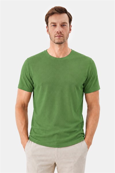 Yosun Yeşili SUPERFINE MERSERIZE COTTON T-SHIRT