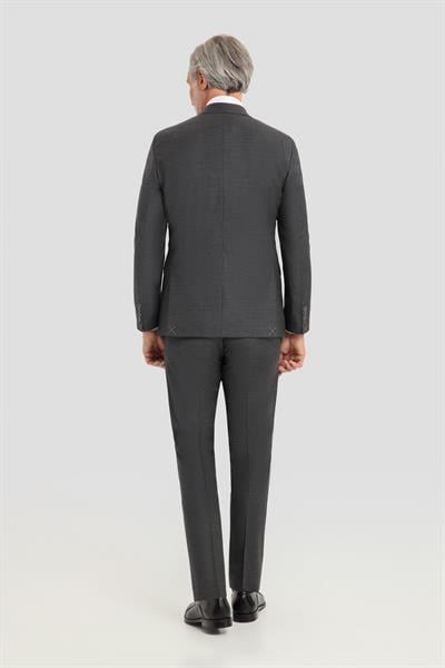 Erkek Antrasit Slim Fit Kruvaze Sivri Yaka 6 Drop Yün Karışımlı Takım Elbise