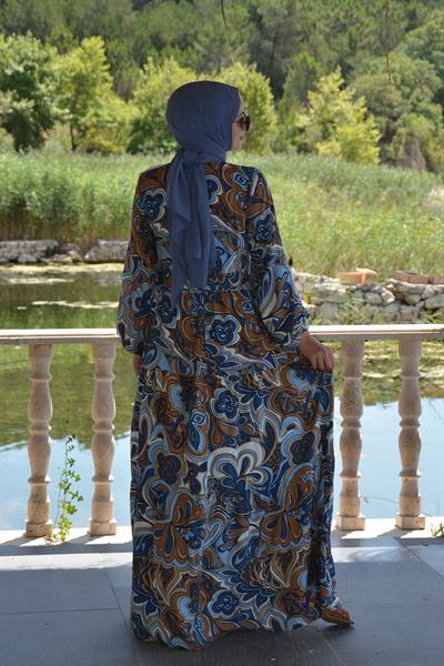 Bahamra Mavi Desenli Elbise