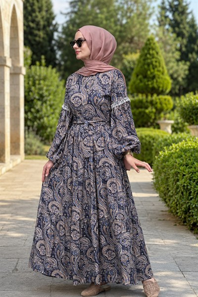 Bilge Laci Desenli Elbise