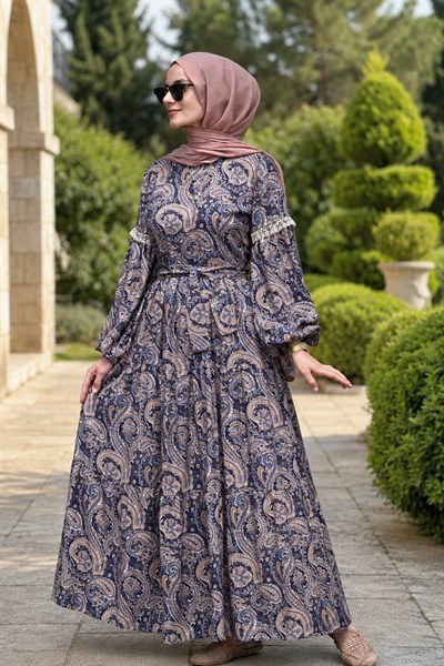 Bilge Laci Desenli Elbise