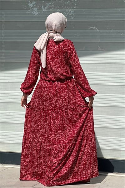 Bordo Çiçekli Elbise