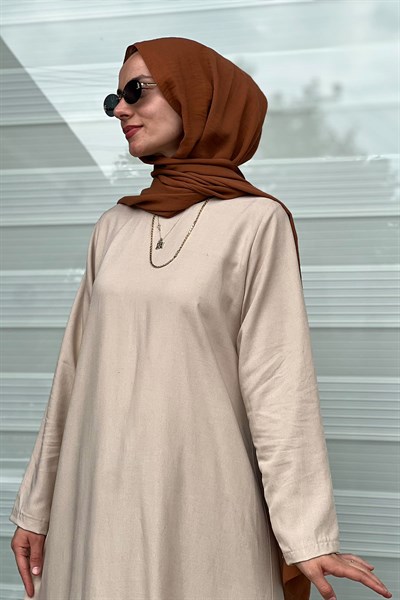 Camel Keten Elbise