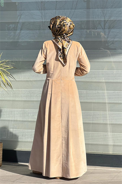 Camel Pileli Kadife Elbise