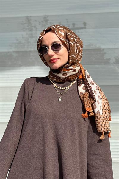 Kahve Desenli Pamuk Şal