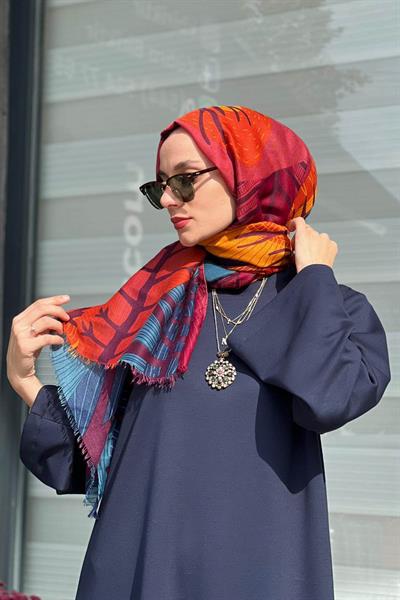 Kırmızı Desenli Pamuk Şal