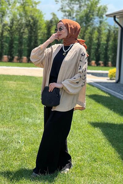 Krem Taşlı Kimono 