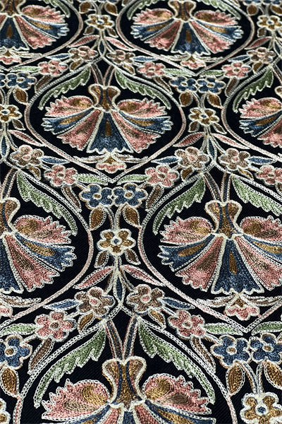 Mavi Desenli Yün İpek Şal