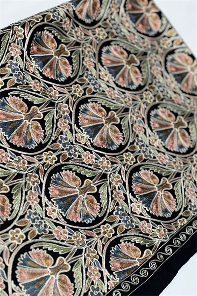 Mavi Desenli Yün İpek Şal