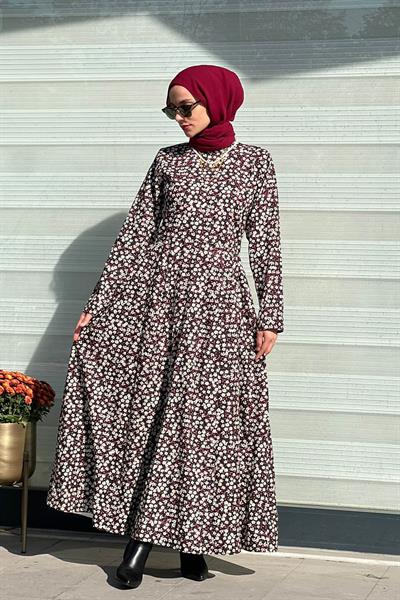 Siyah Poplin Çiçekli Elbise 