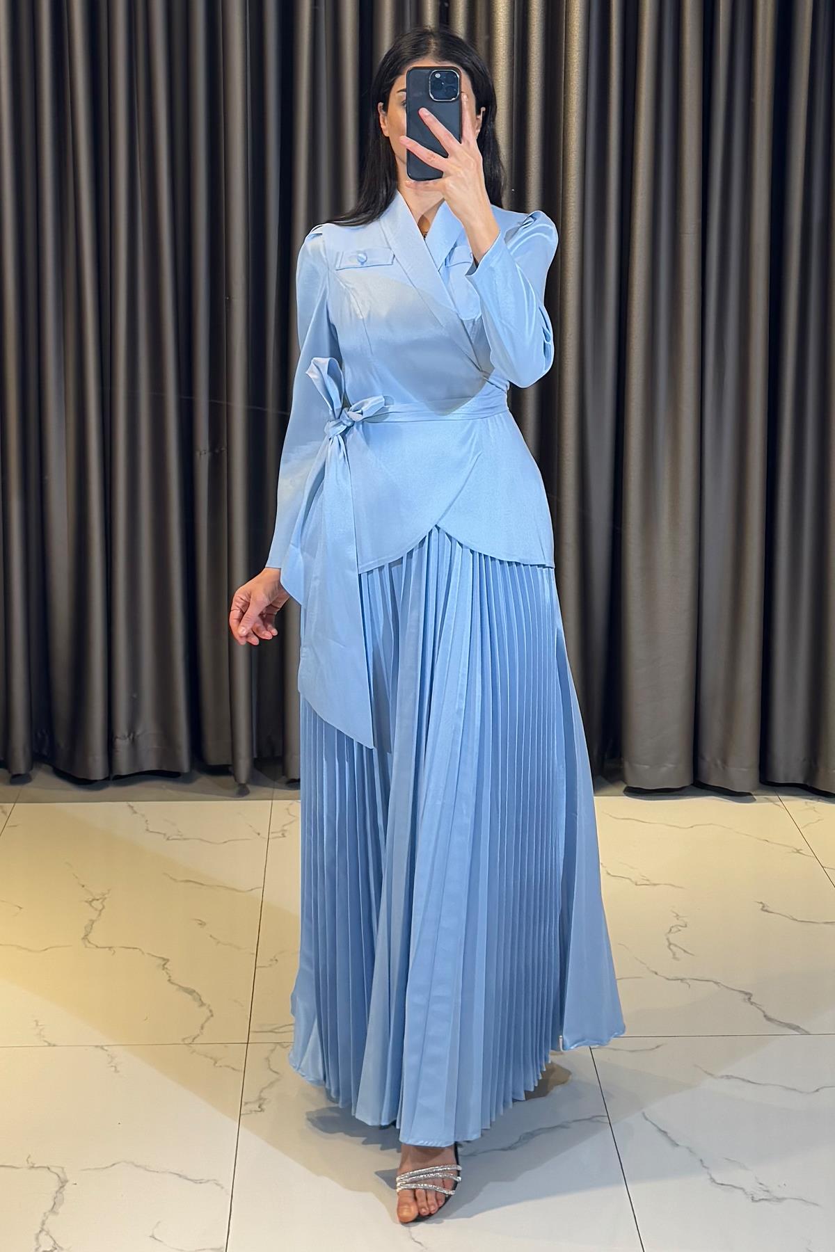 İçi Elbise Ceketli Takım Abaya Bebe Mavi