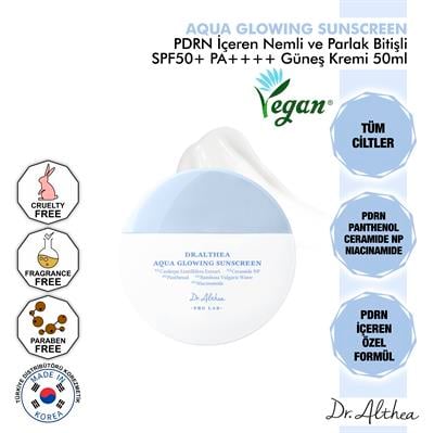 Dr. Althea PDRN İçeren Nemli ve Parlak Bitişli Aqua Glowing Güneş Kremi Spf50+ Pa++++ 50ml