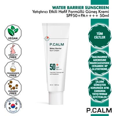 P.Calm Niacinamide ve Madecassoside içeren Yatıştırıcı Etkili Hafif Formüllü Water Barrier Güneş Kremi Spf50+ Pa++++ 50ml