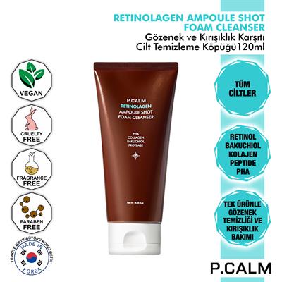 P.Calm Bakuchiol, Retinol ve Kolajen içeren Gözenek ve Kırışıklık Karşıtı Retinolagen Yüz Temizleme Köpüğü - 120ml 