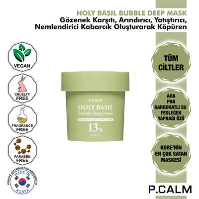 P.Calm Gözenek Karşıtı, Arındırıcı, Yatıştırıcı, Nemlendirici Kabarcık Oluşturarak Köpüren Holy Basil Bubble Deep Maske - 90gr
