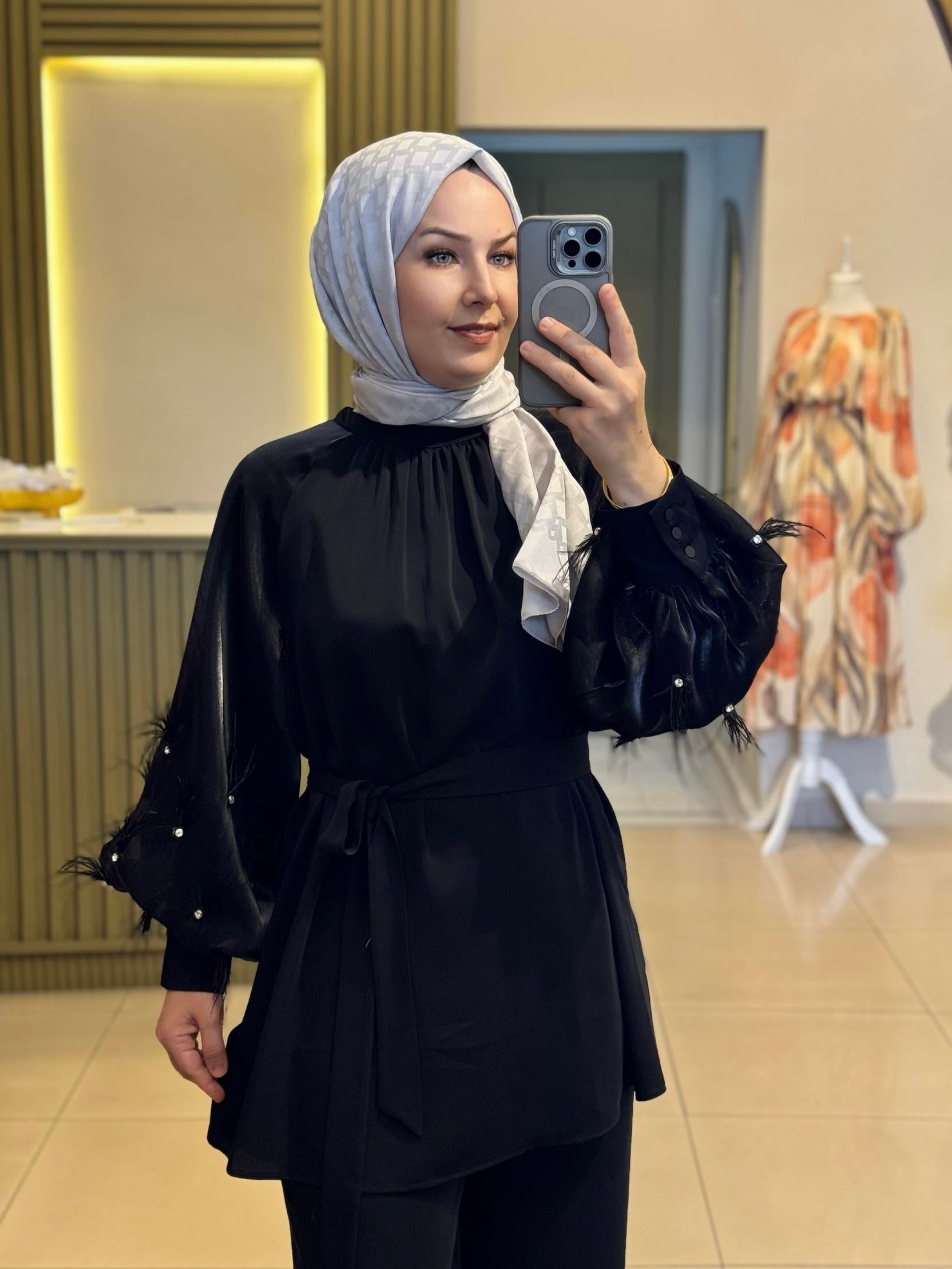 Kolları Detaylı Abiye Takım- siyah