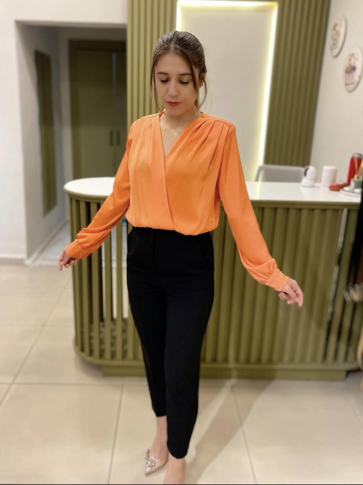 Kruvaze bluz alttan çıtçıtlı- turuncu 