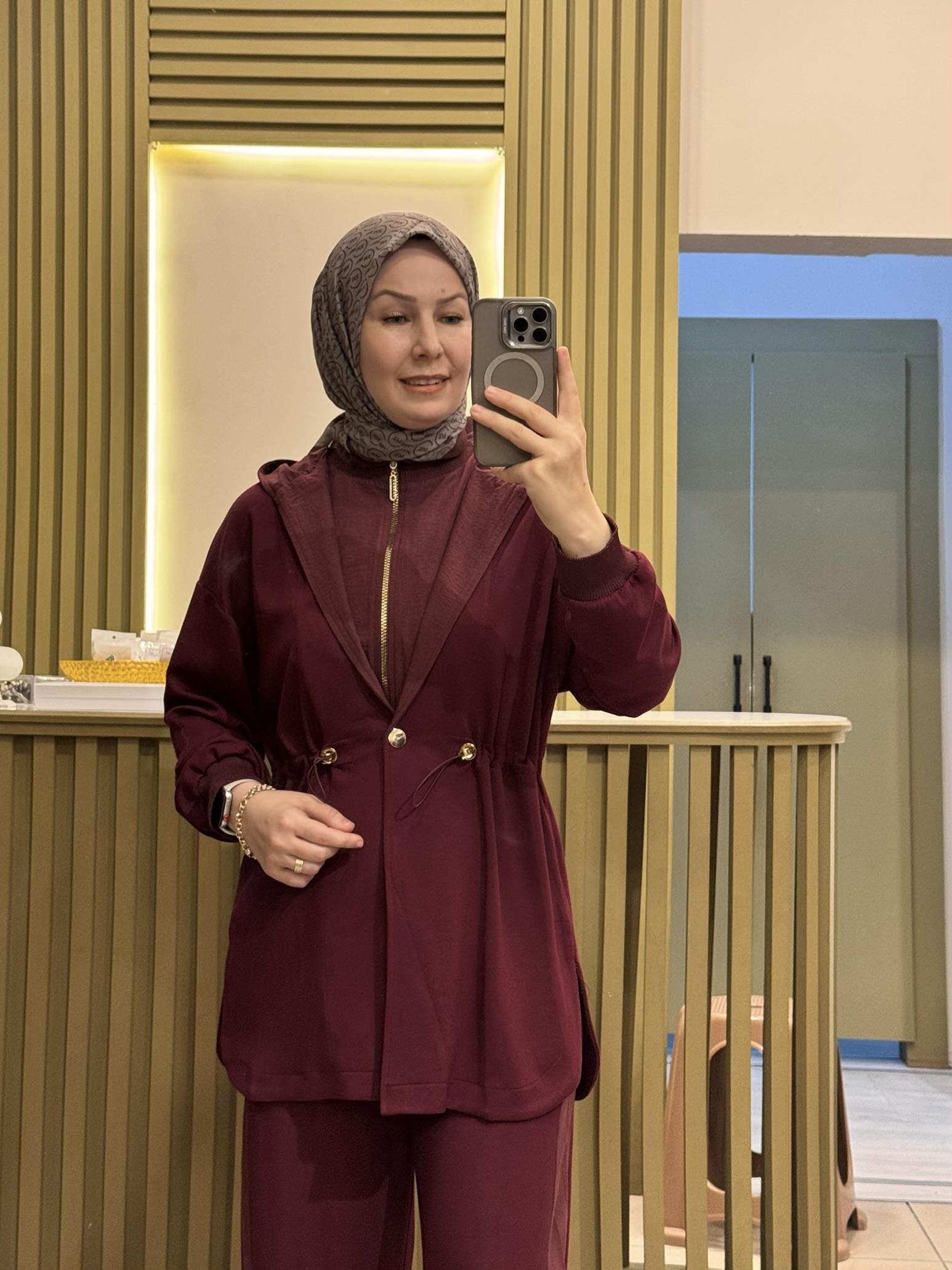 Modal kumaş ceketli takım- bordo