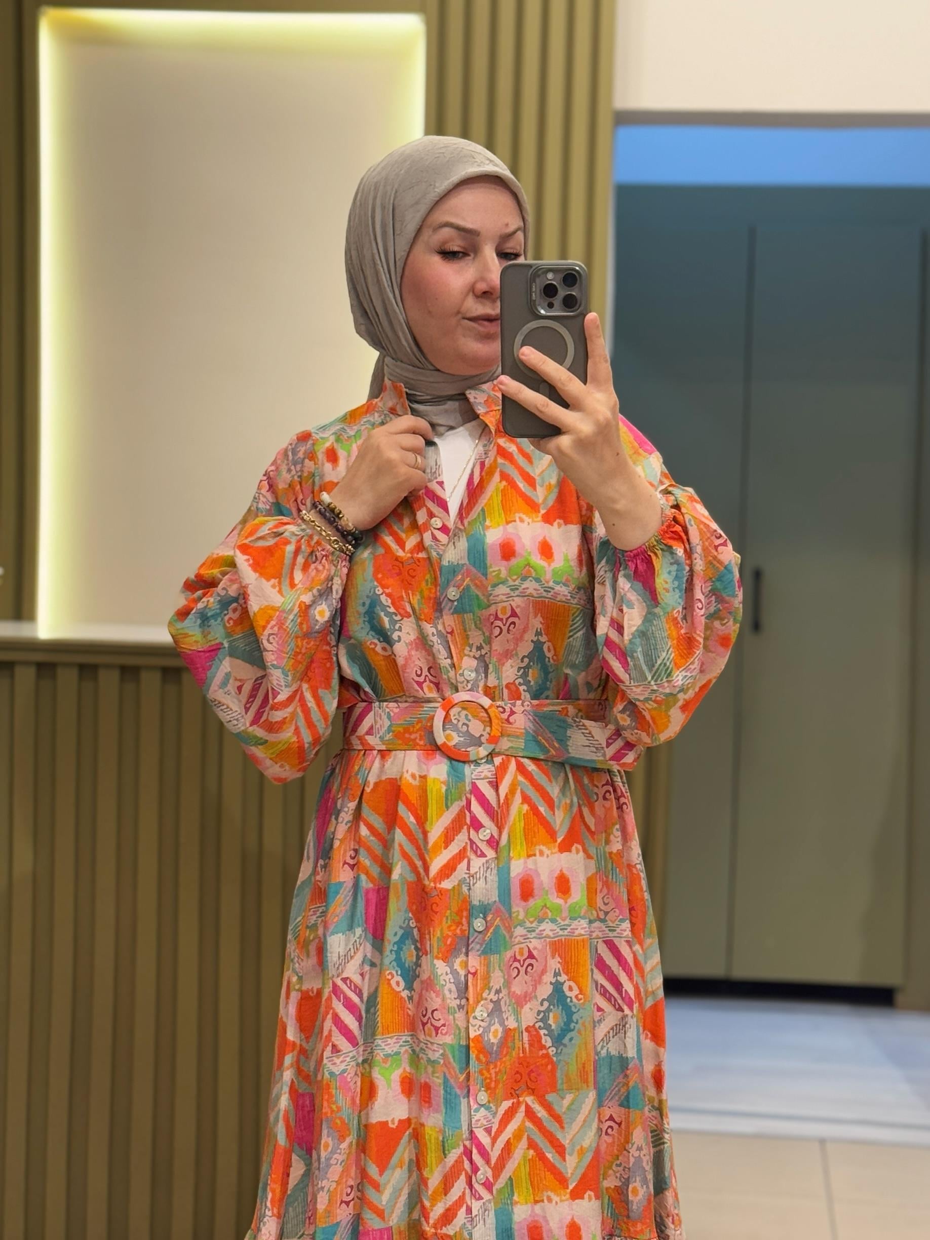 Retro Desen Elbise- pembe