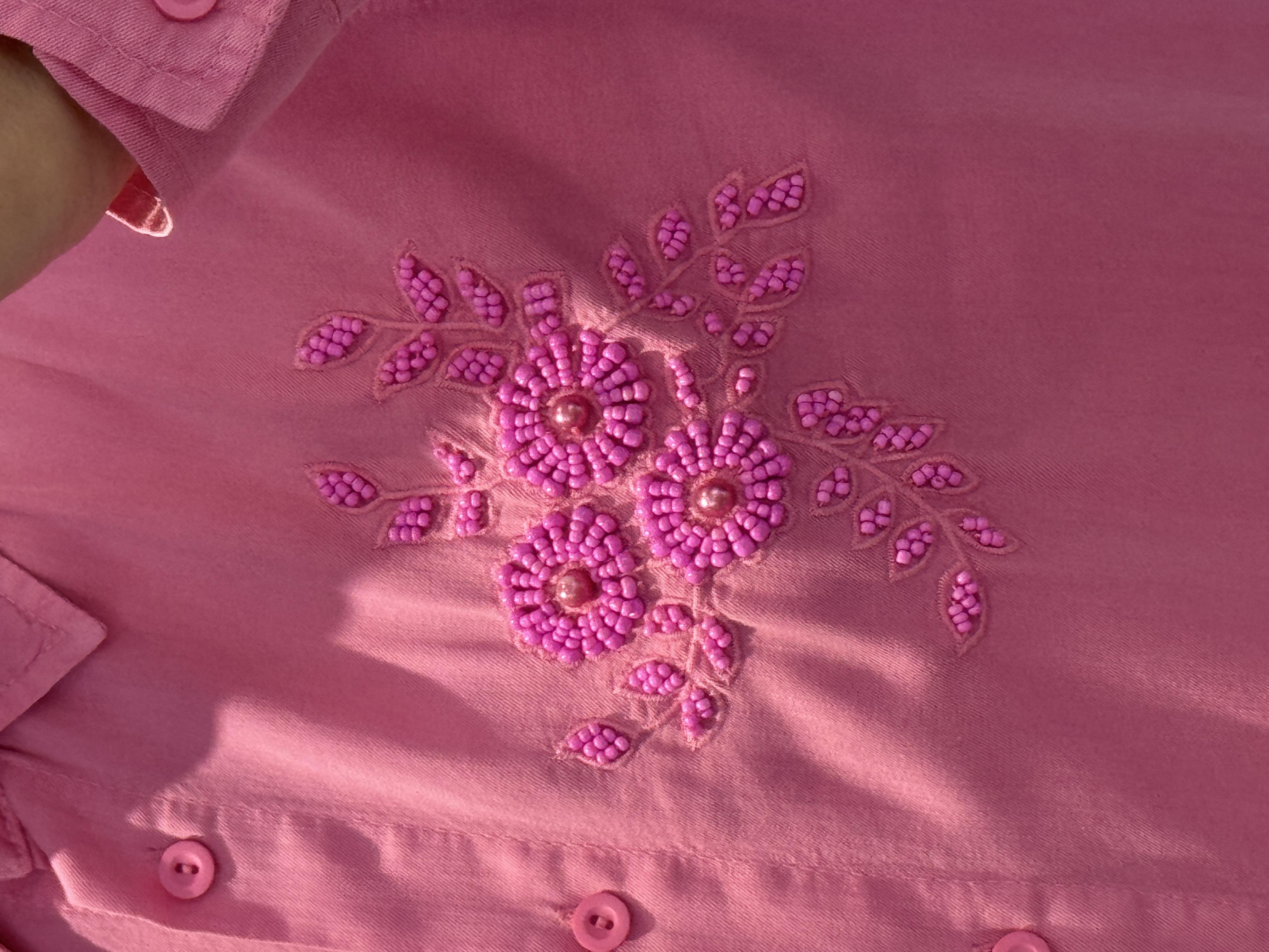 BONCUK İŞLEMELİ TENSEL GÖMLEK-PEMBE