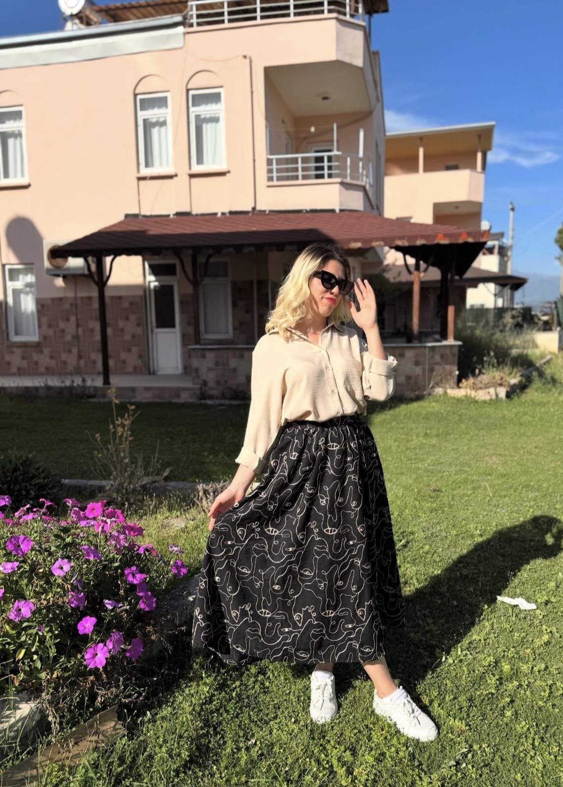 Desenli nostaljik etek- siyah