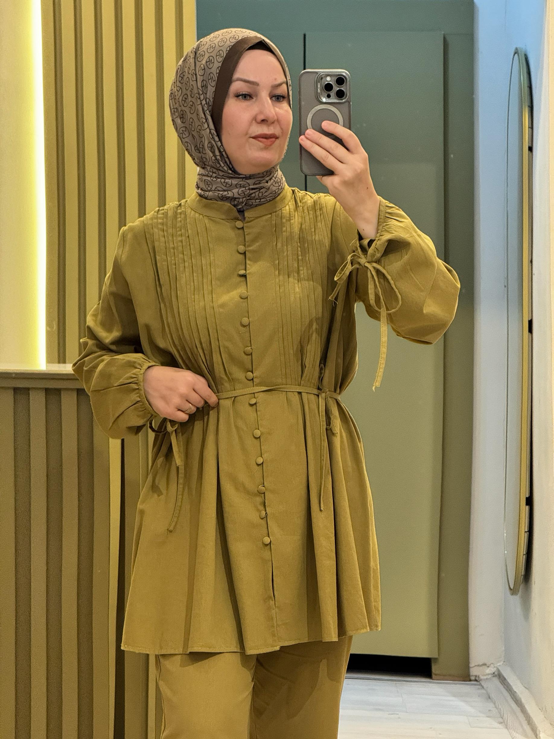 Gömleği çimalı takım- yağ yeşili