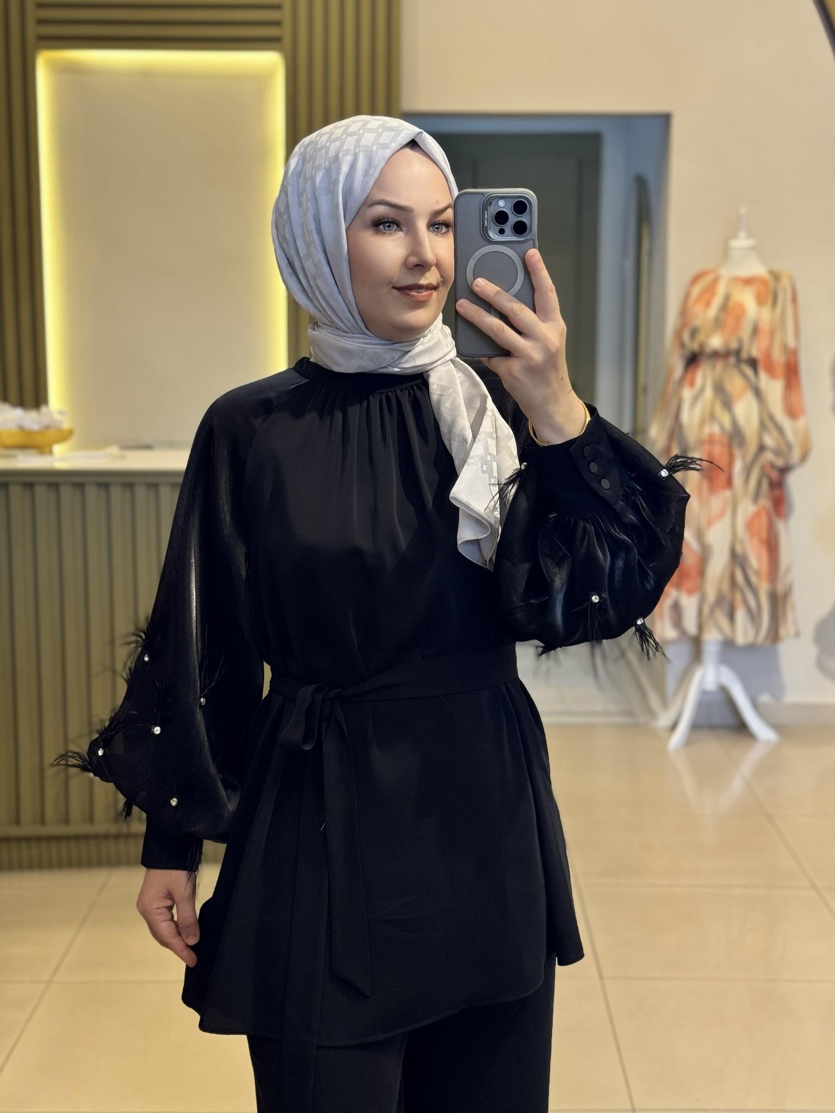 Kolları Detaylı Abiye Takım- siyah